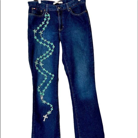 Womens Tommy Hilfiger Beaded Jeans Size 8 Blue - Picture 1 of 5
